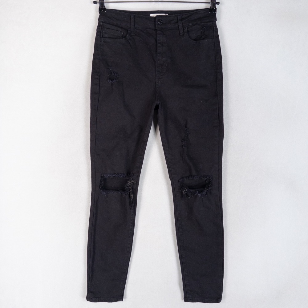 Cello Jeans Juniors 5 Black Distressed Skinny High Rise Shredded Knee Denim